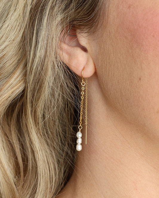 Gold Filled Pearl Drop Threader Earrings
