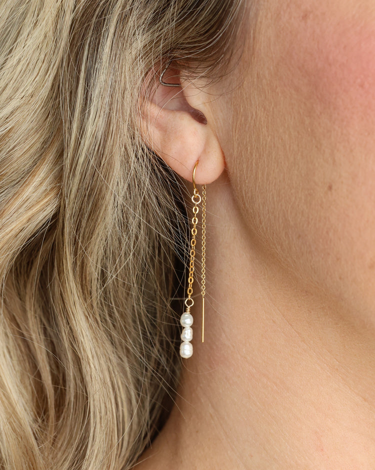 Pearl Drop Threader Earrings