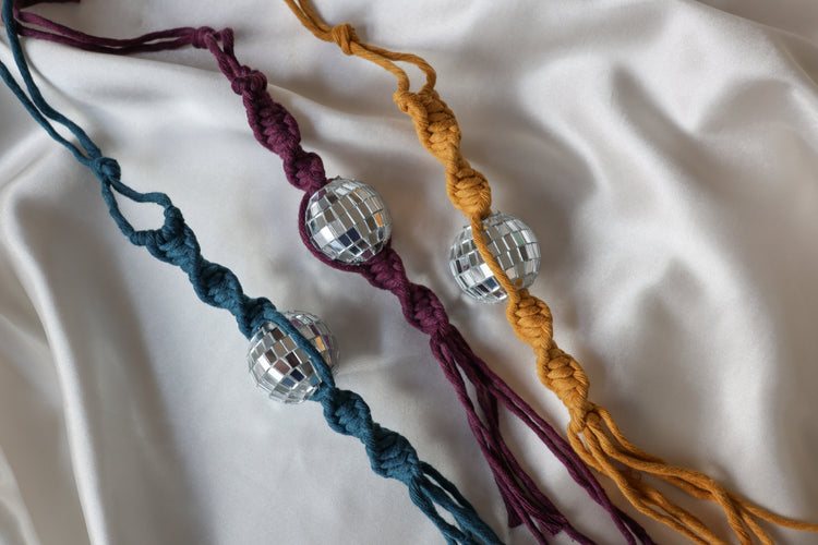 Disco Ball Macrame Car Charm