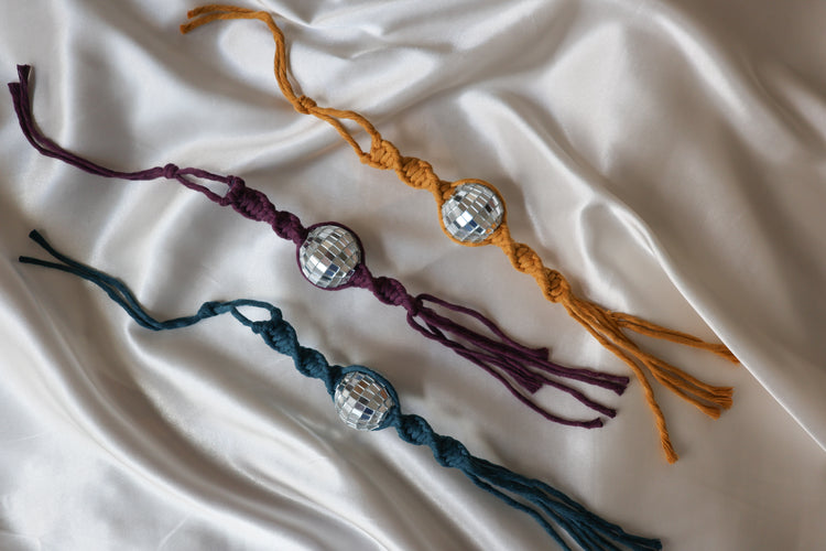 Disco Ball Macrame Car Charm