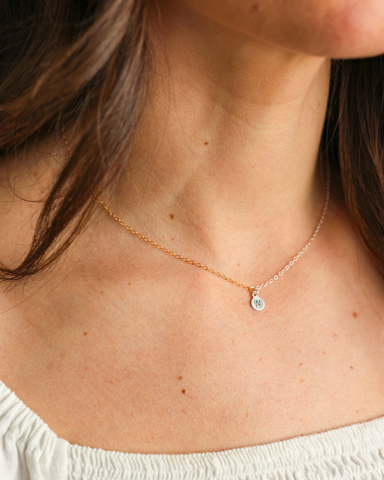 Mixed Metal Initial Charm Necklace