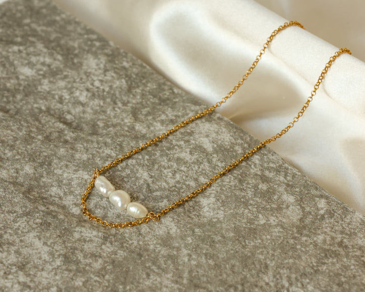 Golden Trio Pearl Choker Necklace (15”)