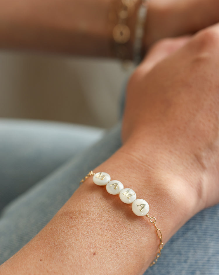 Gold-Filled “MAMA” Shell Bead Bracelet