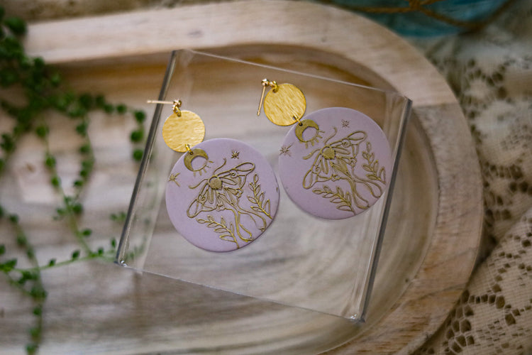 Embossed Lunar Moth Earrings