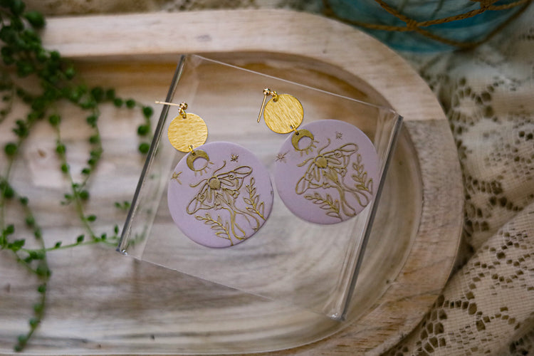 Embossed Lunar Moth Earrings