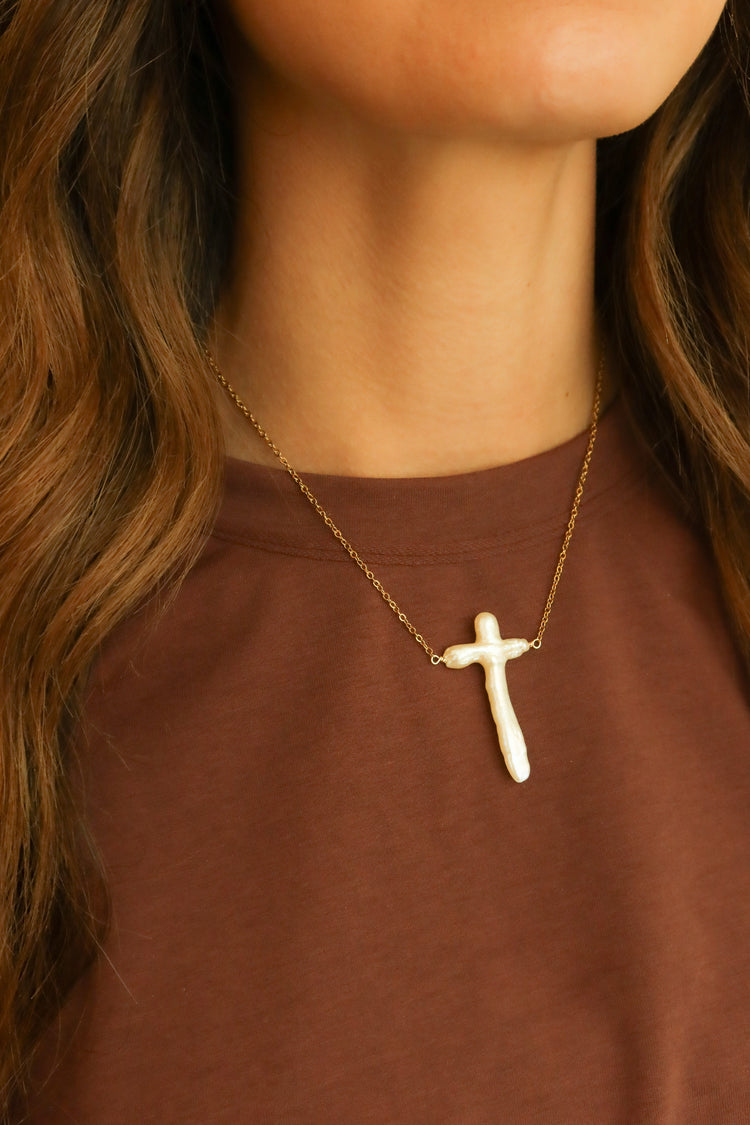 Freshwater Pearl Cross Necklace