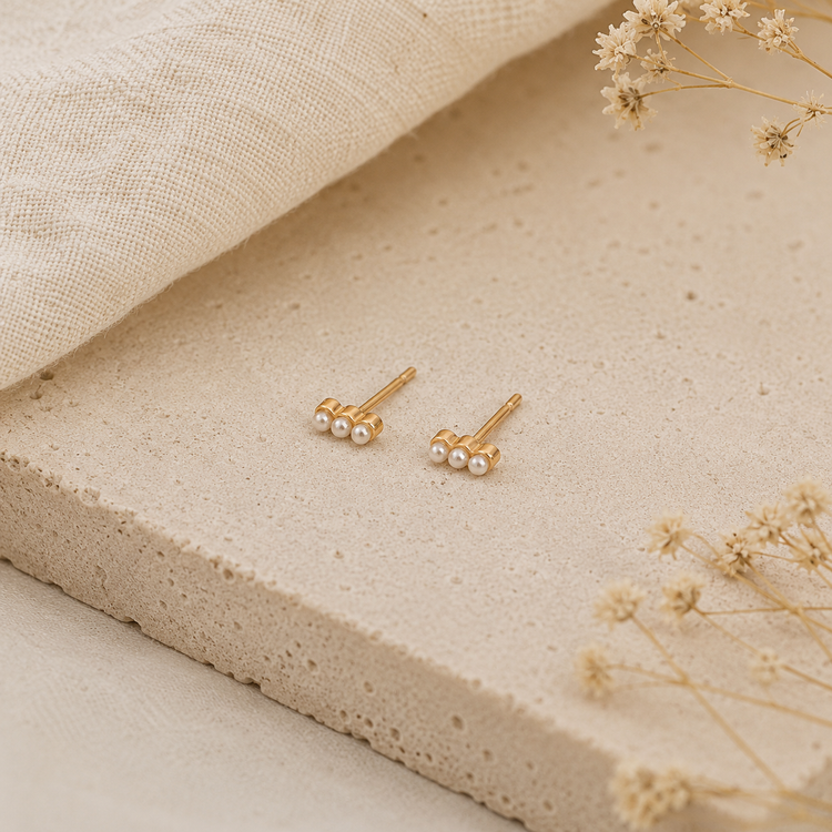 Dainty Trio Pearl Studs